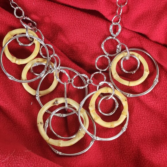 Chico's Vintage Bamboo and Silver Circular Dangle Fringe Statement 22" Necklace - Picture 11 of 16